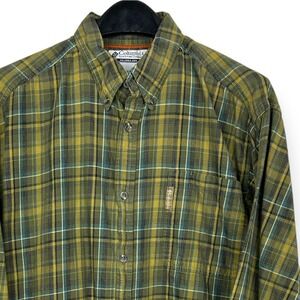 Columbia Men's Large Lightweight Flannel‎ Cotton Plaid Button Down Green